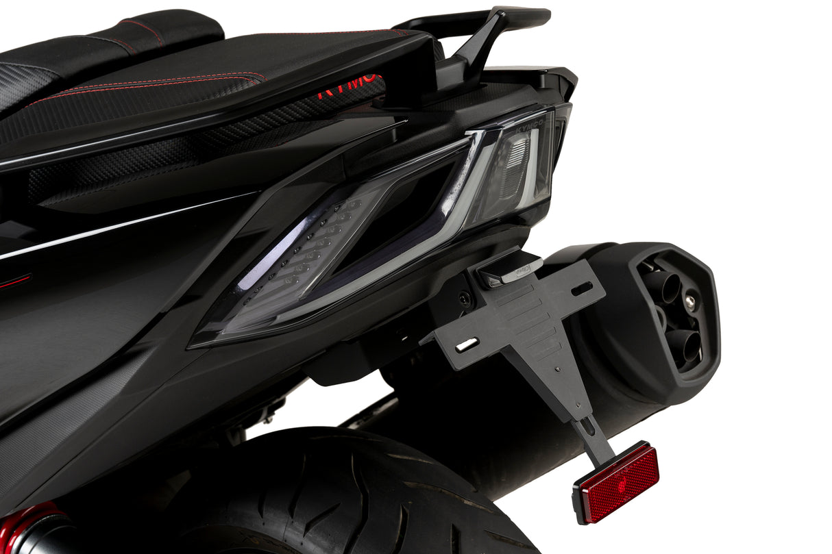 Puig tail tidy fitted to Kymco AK550 Premium showing compact rear licence plate mount