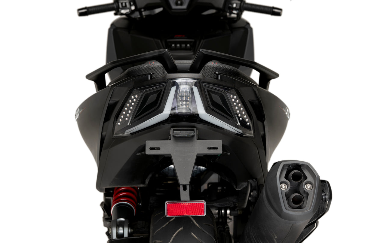 Puig tail tidy fitted to Kymco AK550 Premium showing compact rear licence plate mount_1