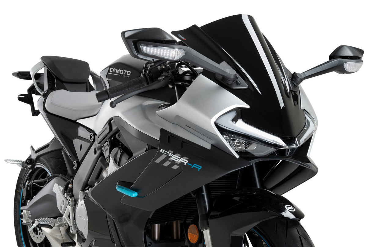 Puig Z-Racing screen fitted to CF Moto 675 SR-R 2025 Black aerodynamic windscreen