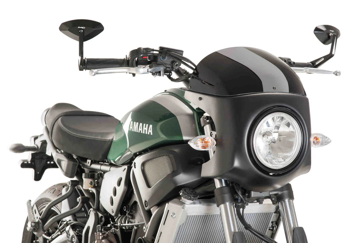 Puig Retro semi fairing matt black semi fairing with a black screen fitted to Yamaha XSR 700 2016-2020