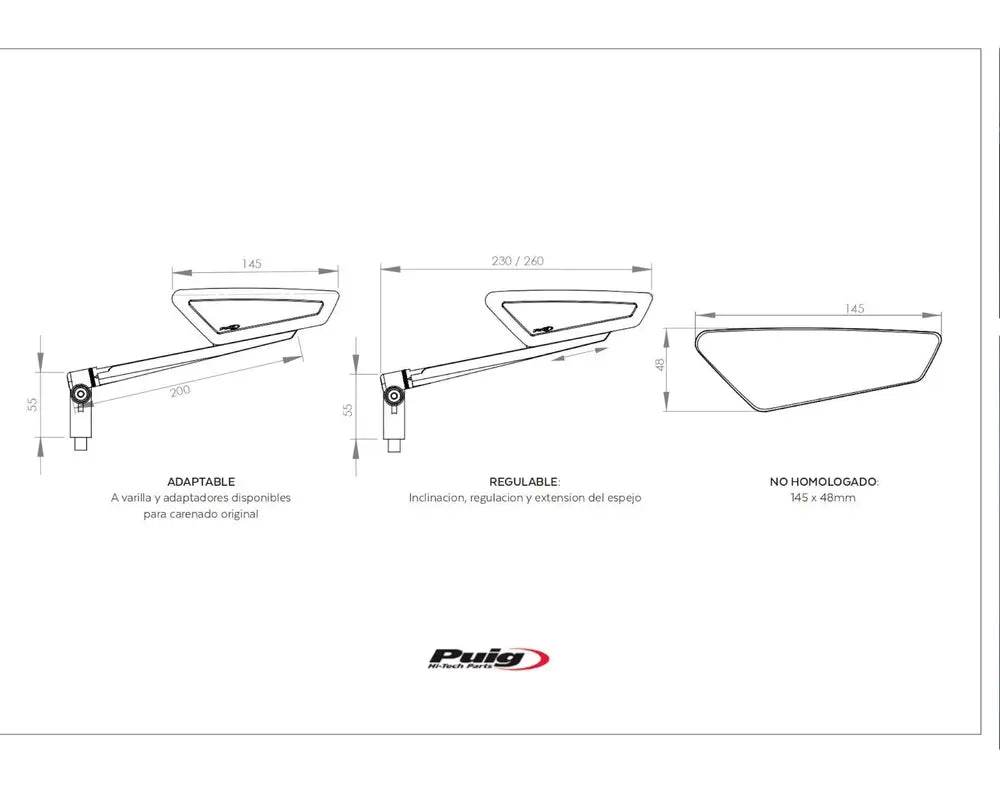 Puig Hypernaked Black / Silver Handlebar Mirrors - Motorcycle Performance Store