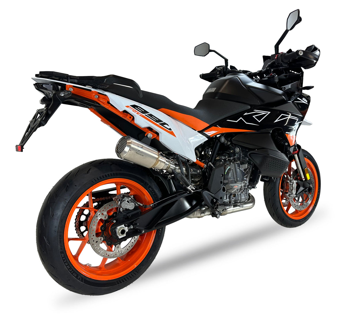 Ixrace MK2 Inox stainless steel slip-on exhaust silencer fitted to KTM 890 SMT 2023–2026_1