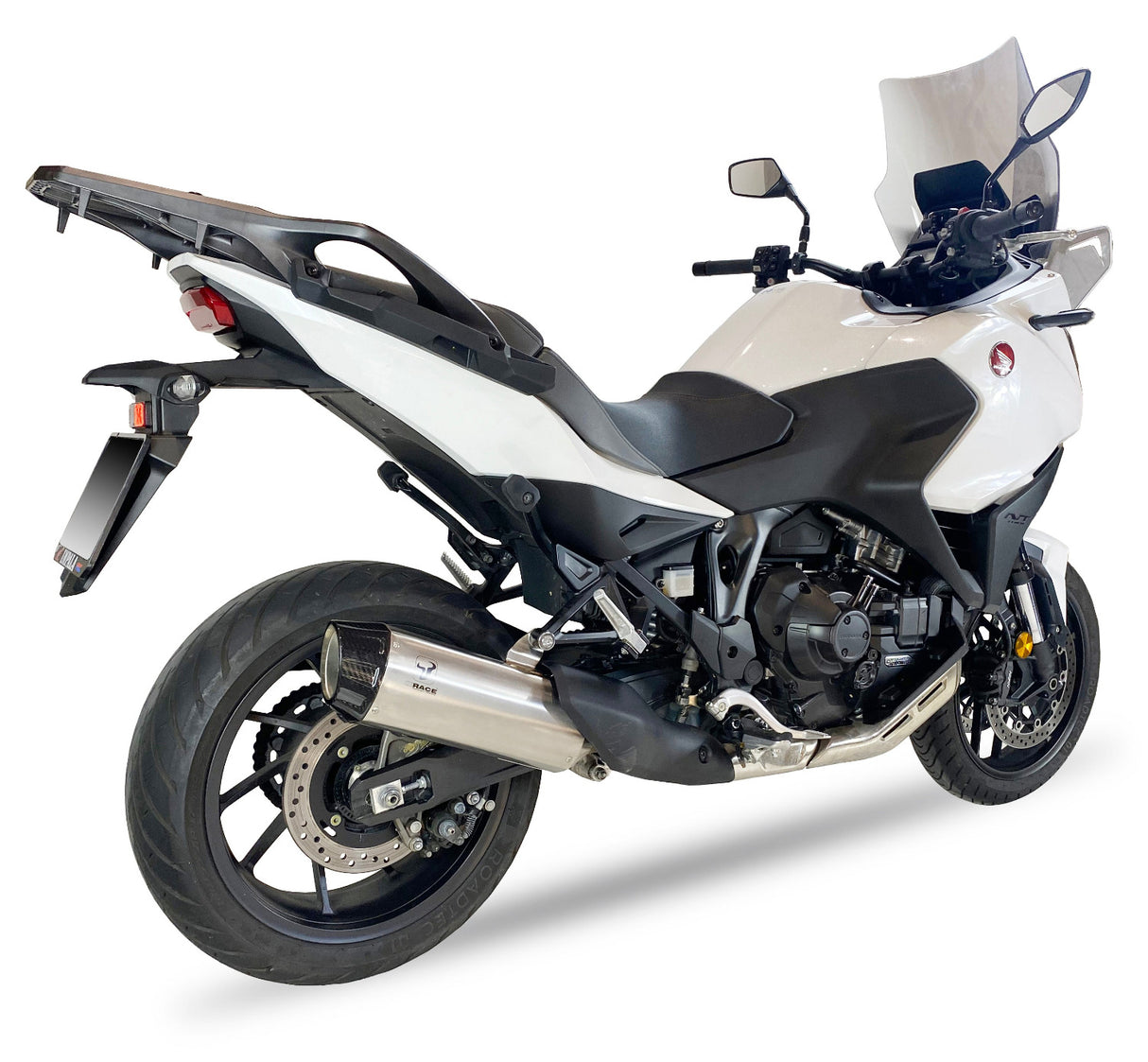 Ixrace Desert stainless steel silencer Honda NT1100 2022-2026 Euro 5 exhaust with carbon outlet compatible with OE panniers_2