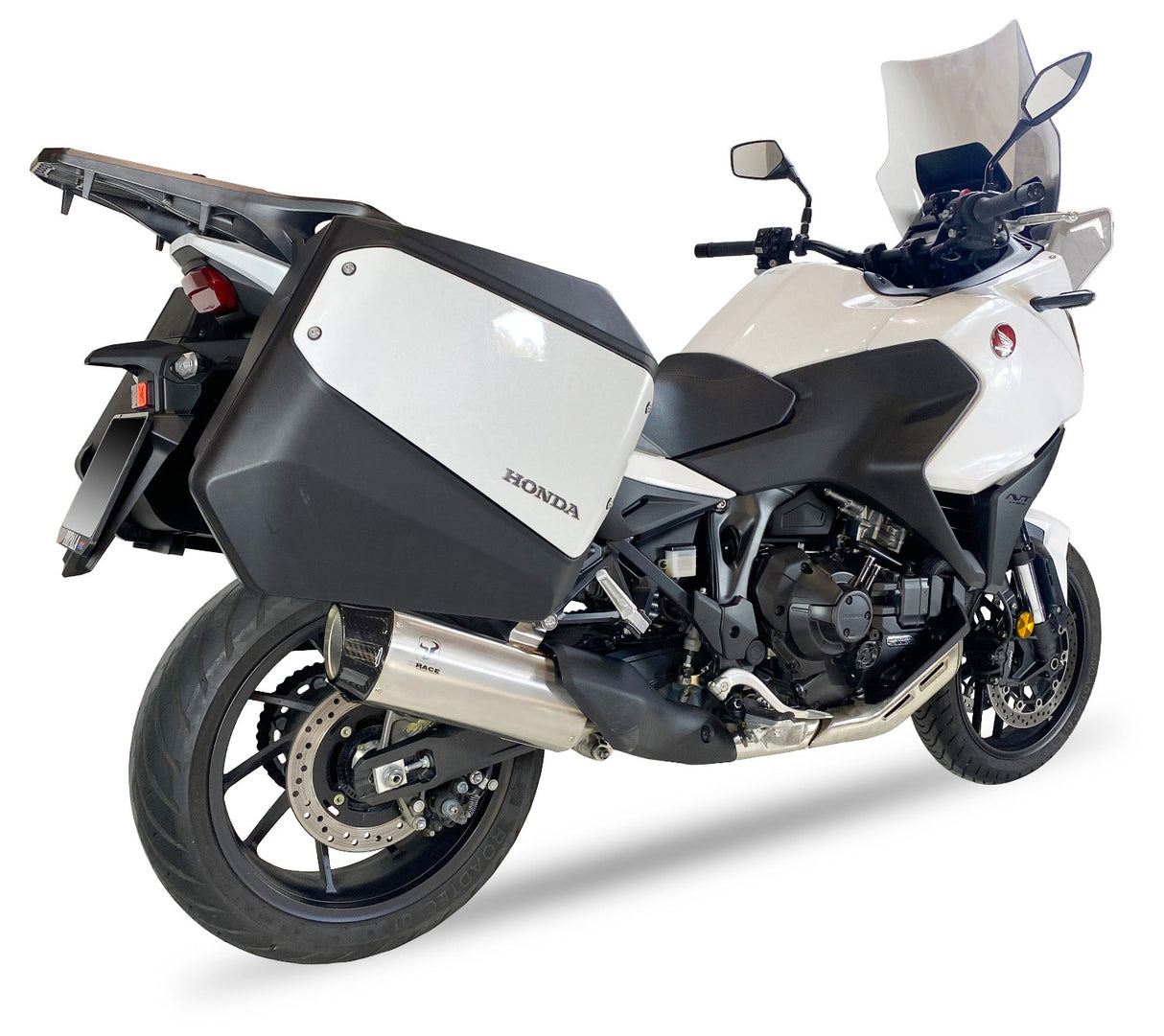 Ixrace Desert stainless steel silencer Honda NT1100 2022-2026 Euro 5 exhaust with carbon outlet compatible with OE panniers_3