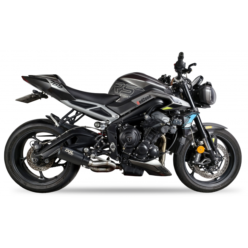 Ixil Race Xtrem Black Full System for the Triumph Street Triple 765, Available at Motorcycle Performance Stores.