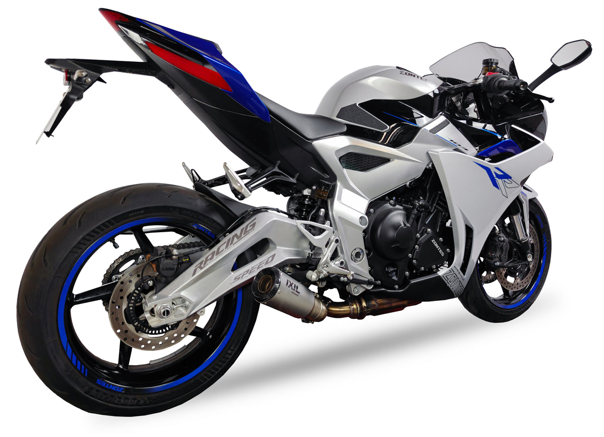 Ixil Race Xtrem conical stainless steel slip-on silencer for Zontes 703 RR with removable dB killer and satin finish_1