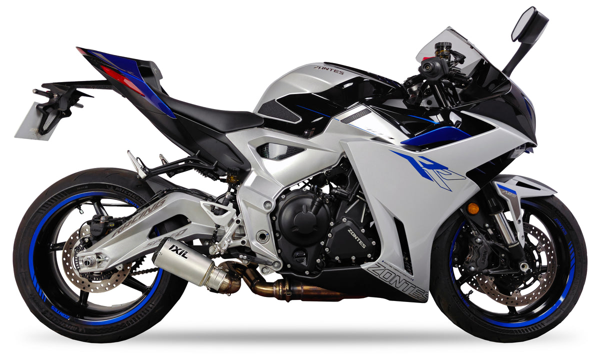 Ixil Race Xtrem conical stainless steel slip-on silencer for Zontes 703 RR with removable dB killer and satin finish