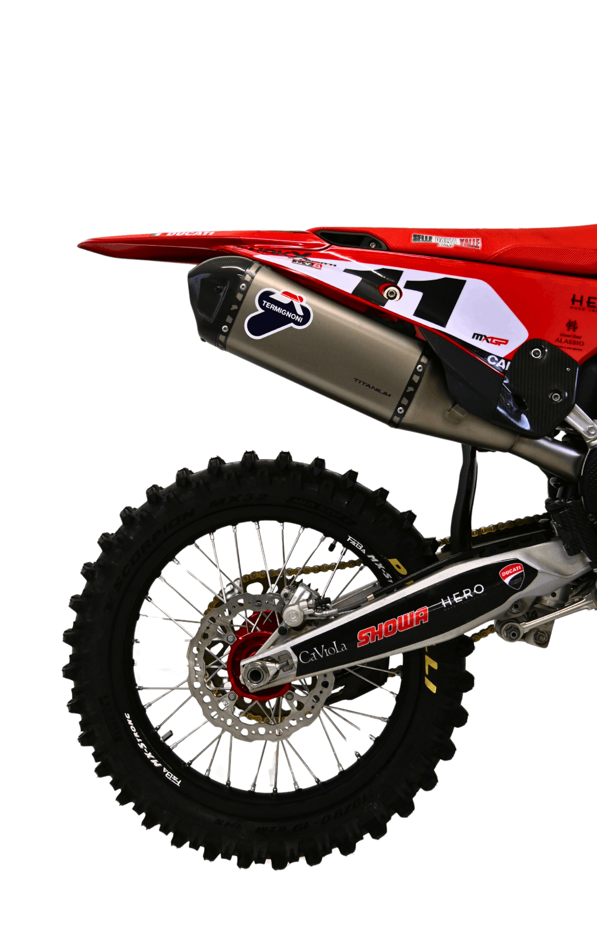 Termignoni underseat titanium racing exhaust fitted to Ducati Desmo MX 450 2025-2026 motocross bike_2
