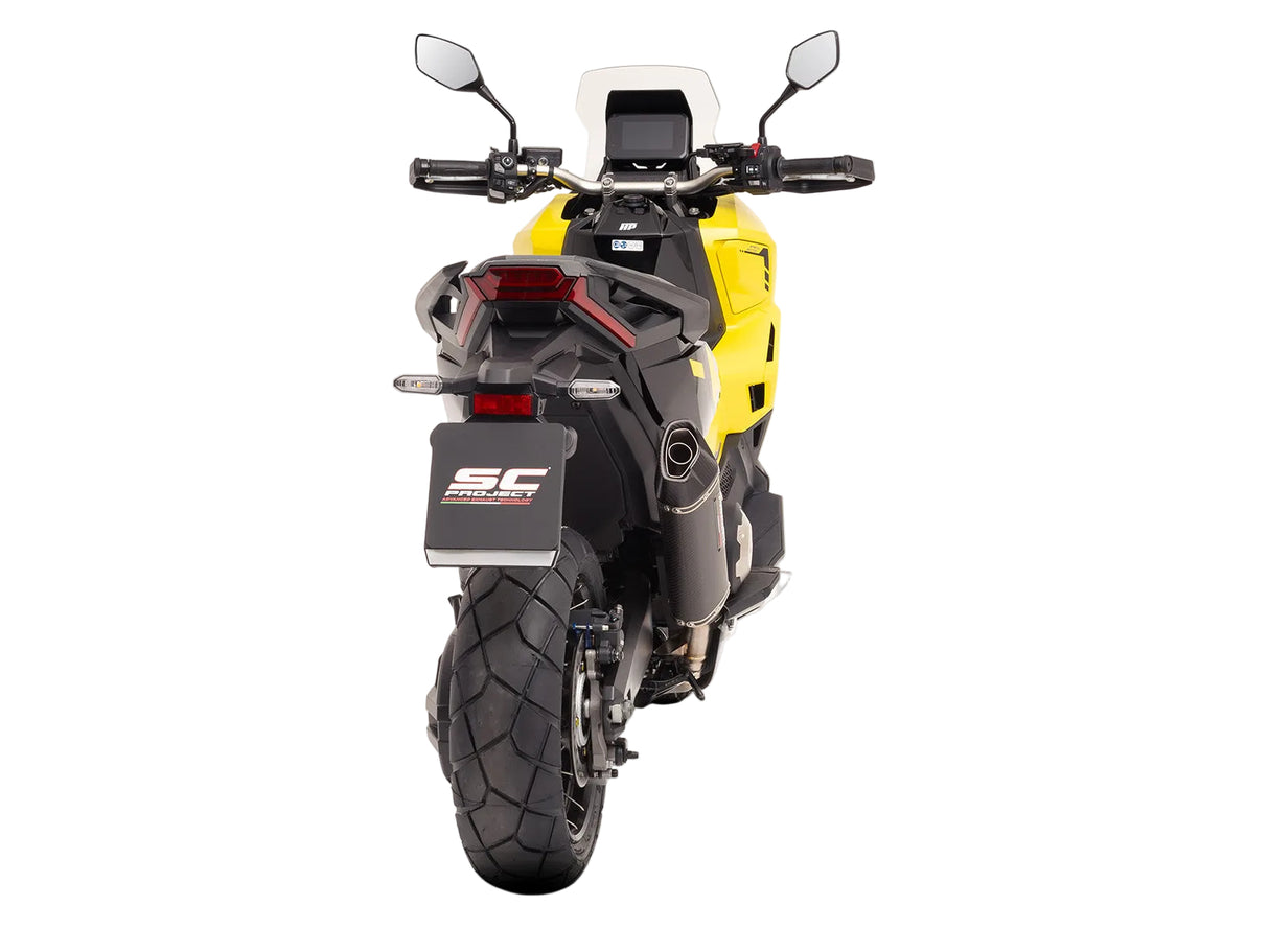 SC-Project SC1-X carbon fibre slip-on silencer fitted to Honda X-ADV 750 2025-2026 with carbon heat shield_4