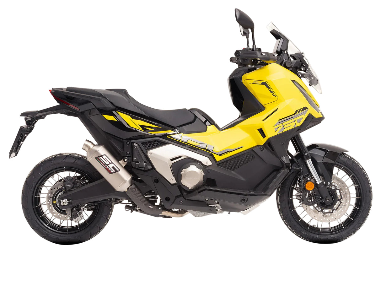 SC-Project Rally Raid short titanium silencer fitted to Honda X-ADV 750 2025-2026 with carbon heat shield_1
