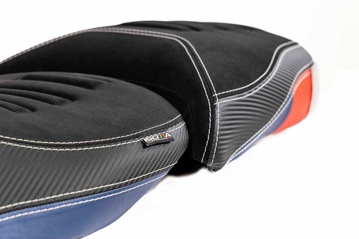 Isotta Comfort Pillion Seat Black/Blue/Red Trophy BMW R1250GS 2019-23 image 6