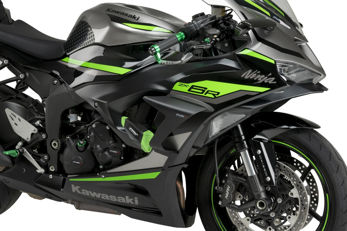 Puig Pro 2.0 frame sliders installed on Kawasaki ZX-6R 2024–2026 with rubber protectors_1