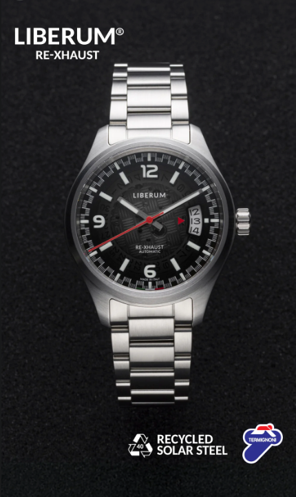 Termignoni Liberum RE-XHAUST Solar Steel automatic watch with recycled stainless steel case and black or yellow dial_1