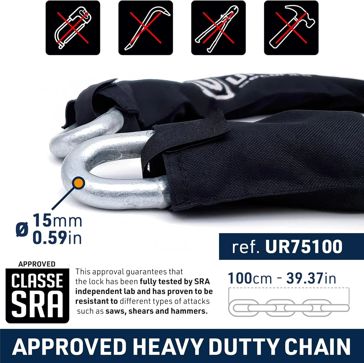 Urban Security 150cm Motorcycle Chain + Lock