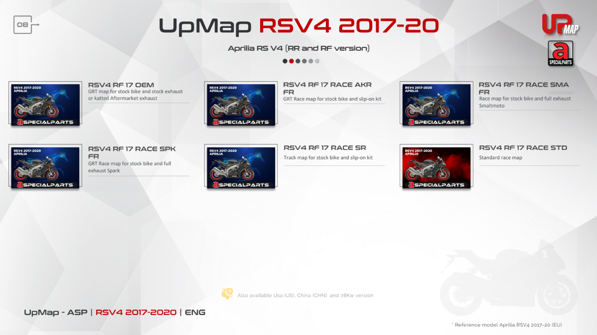 UpMap T800+ for the Aprilia RSV4 (2009-26). Available at Motorcycle Performance Store.