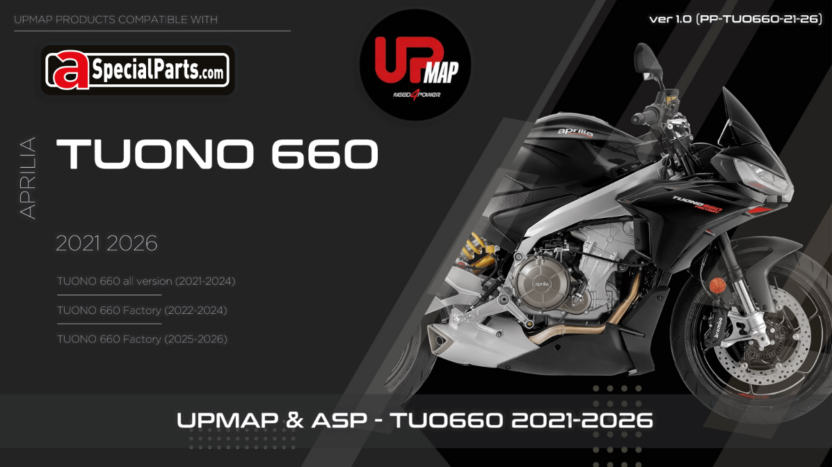 UpMap T800+ for the Aprilia Tuono 660 (2021-26). Available at Motorcycle Performance Store.