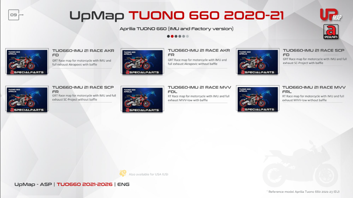 UpMap T800+ for the Aprilia Tuono 660 (2021-26). Available at Motorcycle Performance Store.