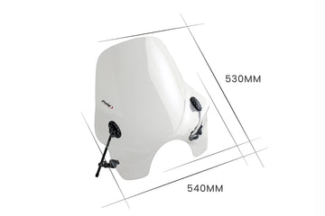 Puig Touring I Universal Clear Motorcycle Screen for round headlights, 530 mm high x 540 mm wide in 3 mm high-impact acrylic_1