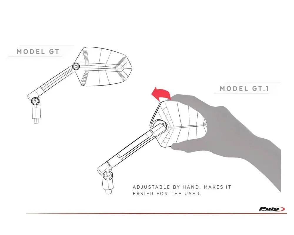 Puig GT.1 Black / Silver Handlebar Mirrors - Motorcycle Performance Store