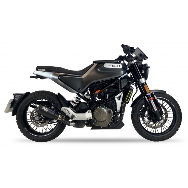 IXIL CM3259RB Race Xtrem Black Slip-On Exhaust Husqvarna Svartpilen 401 2020-23, matt black stainless-steel conical silencer with removable dB killer, 230 mm length
