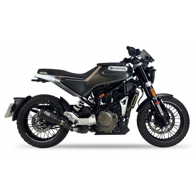 IXIL CM3259RB Race Xtrem Black Slip-On Exhaust Husqvarna Svartpilen 125 2021-23, matt black stainless-steel conical silencer with removable dB killer, 230 mm length