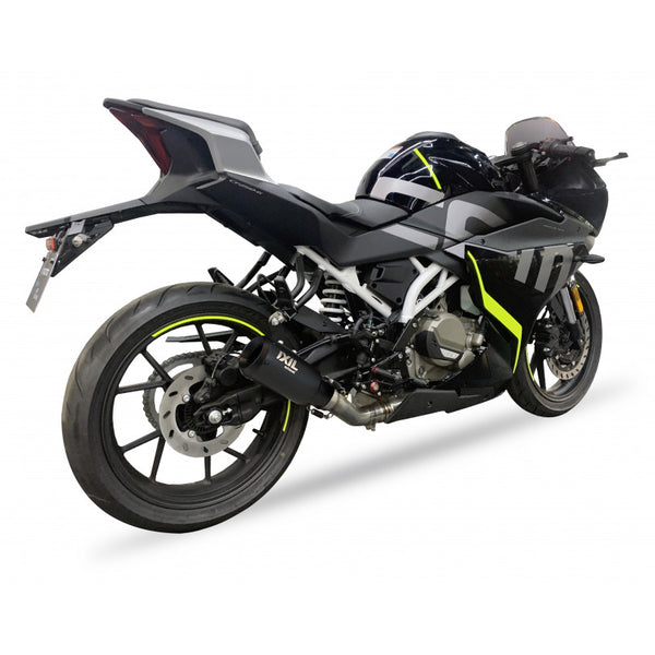 IXIL Race Xtrem Black full exhaust system for CF Moto 300 SR with black race-inspired silencer and header pipes_1