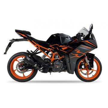 IXIL CM3259RB Race Xtrem Black Slip-On Exhaust KTM RC 390 2021-24, matt black stainless-steel conical silencer with removable dB killer, 230 mm length