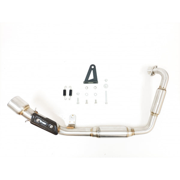 IXIL Sport Xtrem Black stainless steel full exhaust system with removable dB killer fitted to a Zontes G1-125 motorcycle featuring a black painted round silencer_1