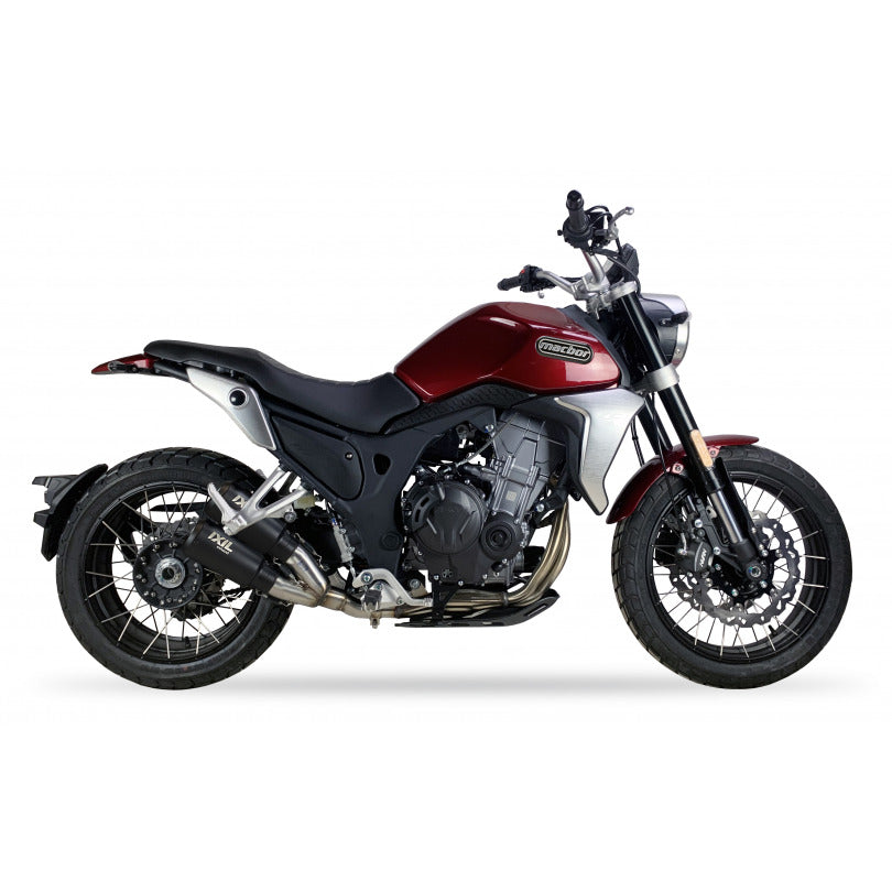 IXIL Dual Race Xtrem Black Silencer for Macbor Eight Mille 500, Eight Mille 500 SCR & Eight Mille 500 STR in Black painted Inox AISI304