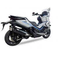 IXIL Hexoval Xtrem Black full exhaust system with black stainless steel hexoval silencer and removable dB killer fitted to a Zontes 368 G ADV motorcycle