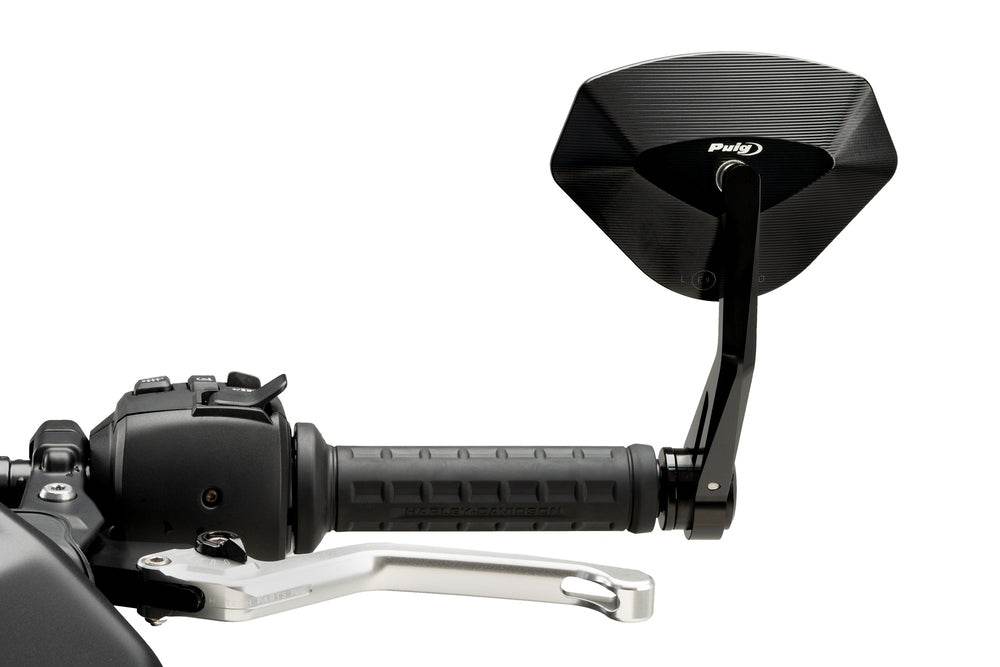 Puig Hi-Tech 5 Black / Silver Bar End Mirrors - Motorcycle Performance Store
