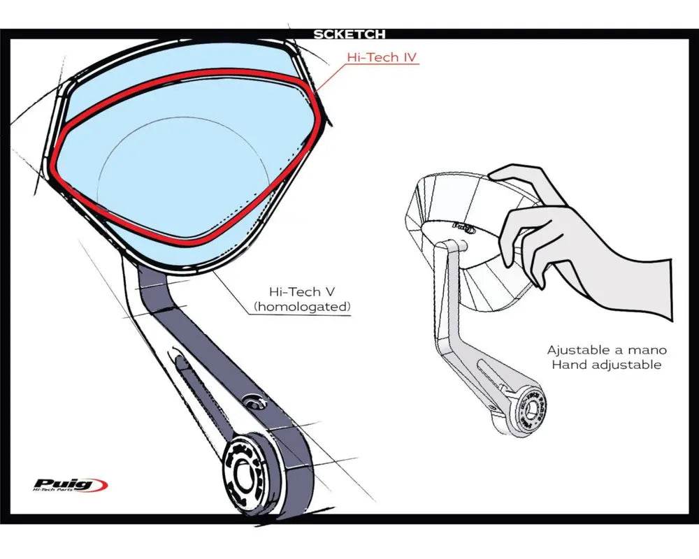 Puig Hi-Tech 5 Black / Silver Bar End Mirrors - Motorcycle Performance Store