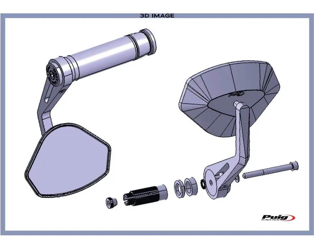 Puig Hi-Tech 5 Black / Silver Bar End Mirrors - Motorcycle Performance Store