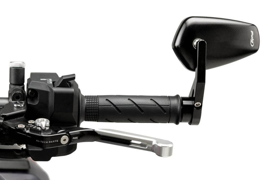 Puig Bond Black / Silver Bar End Mirrors - Motorcycle Performance Store