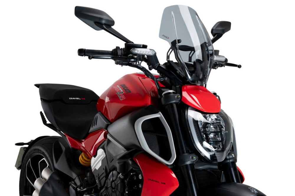 Puig Light Smoke Adjustable Touring Screen for the Ducati Diavel V4