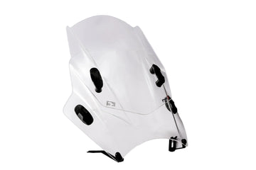 Puig Up Down Universal Motorcycle Screen in Clear or Light Smoke, 3 mm high-impact acrylic with adjustable 450-505 mm height and handlebar mounting