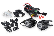 Pair of Puig Beam 3.0 LED auxiliary motorcycle spotlights with black aluminium housings and twin LED lenses