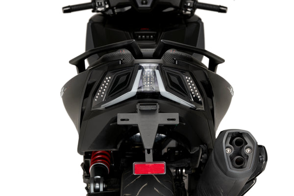 Puig tail tidy fitted to Kymco AK550 Premium showing compact rear licence plate mount_1