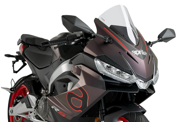 Puig 22274W Clear R-Racer Screen for Aprilia RS 457 2024-26, 340 mm high aerodynamic racing windscreen.