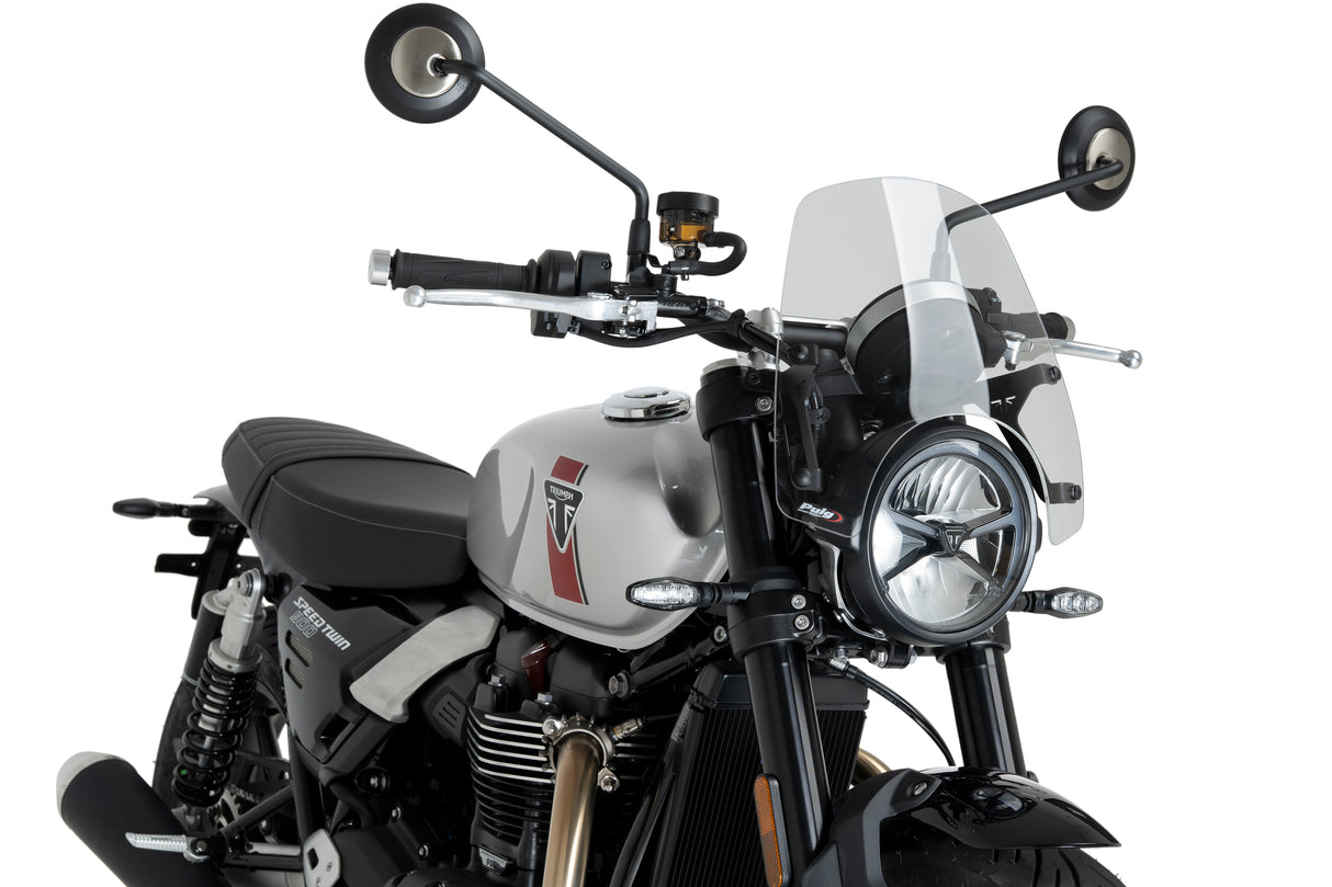 Puig New Generation Clear Sport screen for Triumph Speed Twin 1200 RS 2025 compact flyscreen