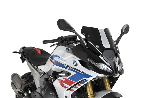 Puig sport screen fitted to BMW R1300RS 2025–2026 Gloss Black aerodynamic windscreen