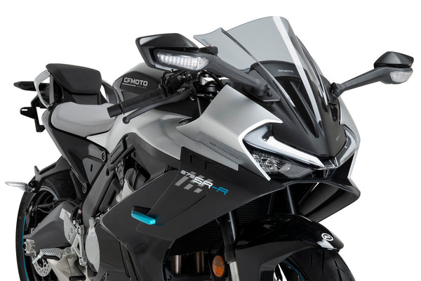 Puig Z-Racing screen fitted to CF Moto 675 SR-R 2025 light smoke aerodynamic windscreen