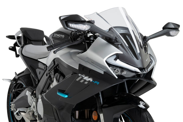 Puig Z-Racing screen fitted to CF Moto 675 SR-R 2025 Ckear aerodynamic windscreen
