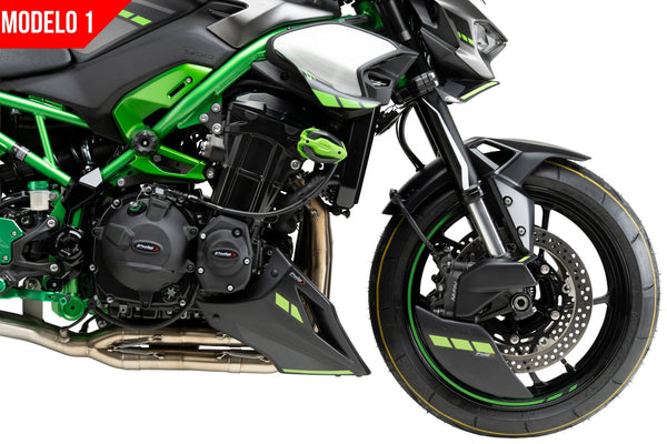 Puig engine spoiler fitted to Kawasaki Z900 (SE) 2025–2026 matt black belly pan lower fairing