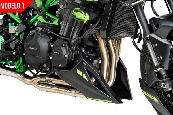 Puig engine spoiler fitted to Kawasaki Z900 (SE) 2025–2026 matt black belly pan lower fairing_1