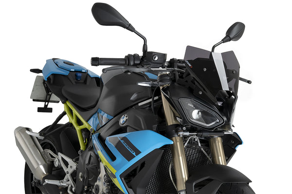 Puig dark smoke aerodynamic sport screen for BMW S1000R 2025-2026 upgraded windscreen styling and airflow