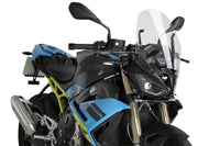 Puig clear aerodynamic touring screen for BMW S1000R 2025-2026 providing upgraded windscreen protection and improved rider comfort