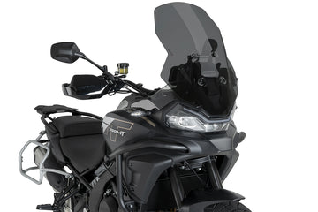 Puig 22837F Dark Smoke Touring Screen for CF Moto 800 MT-X 2025-26, 590 mm high x 405 mm wide in 4 mm acrylic.