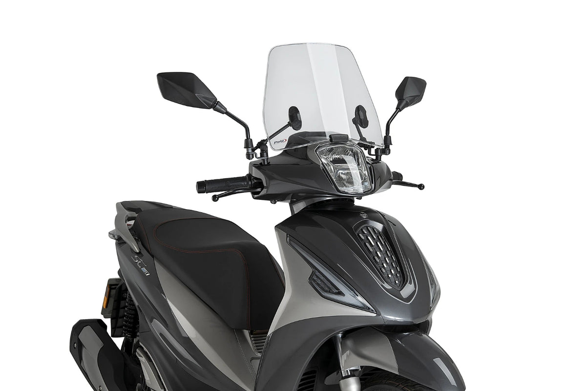 Puig Trafic Windscreen Morbidelli SC 125 LX 2025-26, compact 3 mm polycarbonate scooter screen in light smoke or clear, Height 310 mm x Width 370 mm
