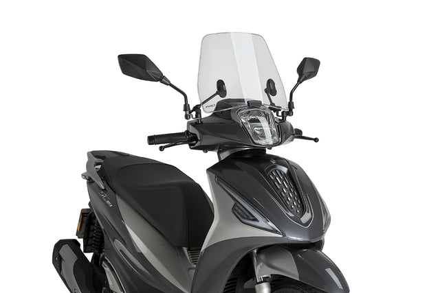 Puig Trafic Windscreen Morbidelli SC 125 LX 2025-26, compact 3 mm polycarbonate scooter screen in light smoke or clear, Height 310 mm x Width 370 mm